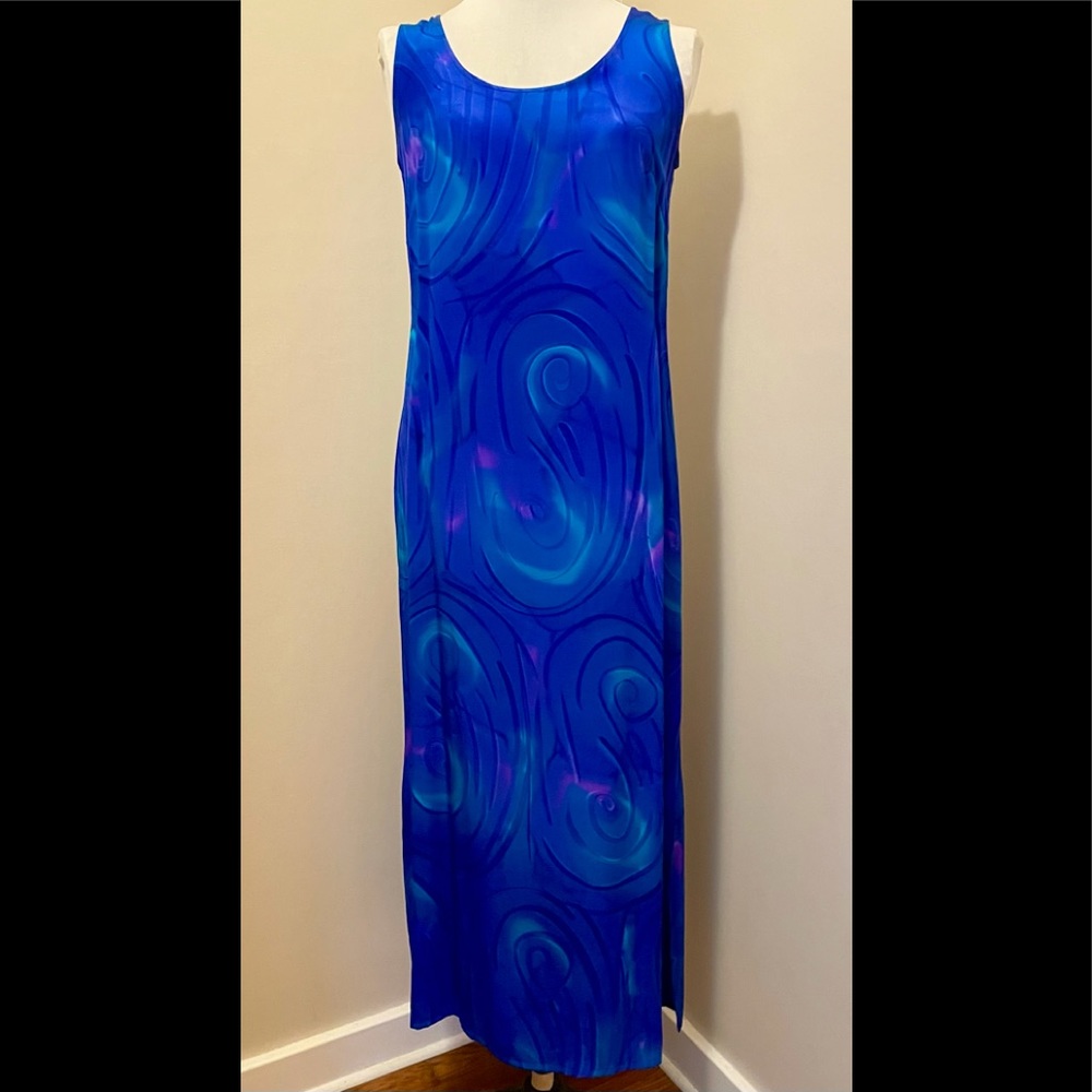 100% Simply Silk Blue Maxi Dress Resortwear Beach